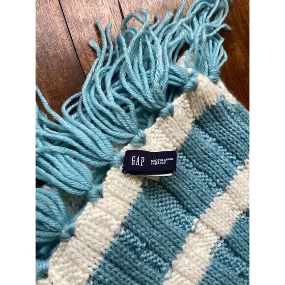 GAP Scarf Vintage Y2K Wool Blend Classic Preppy Blue & White Striped W/ Sequins! - Picture 7 of 8
